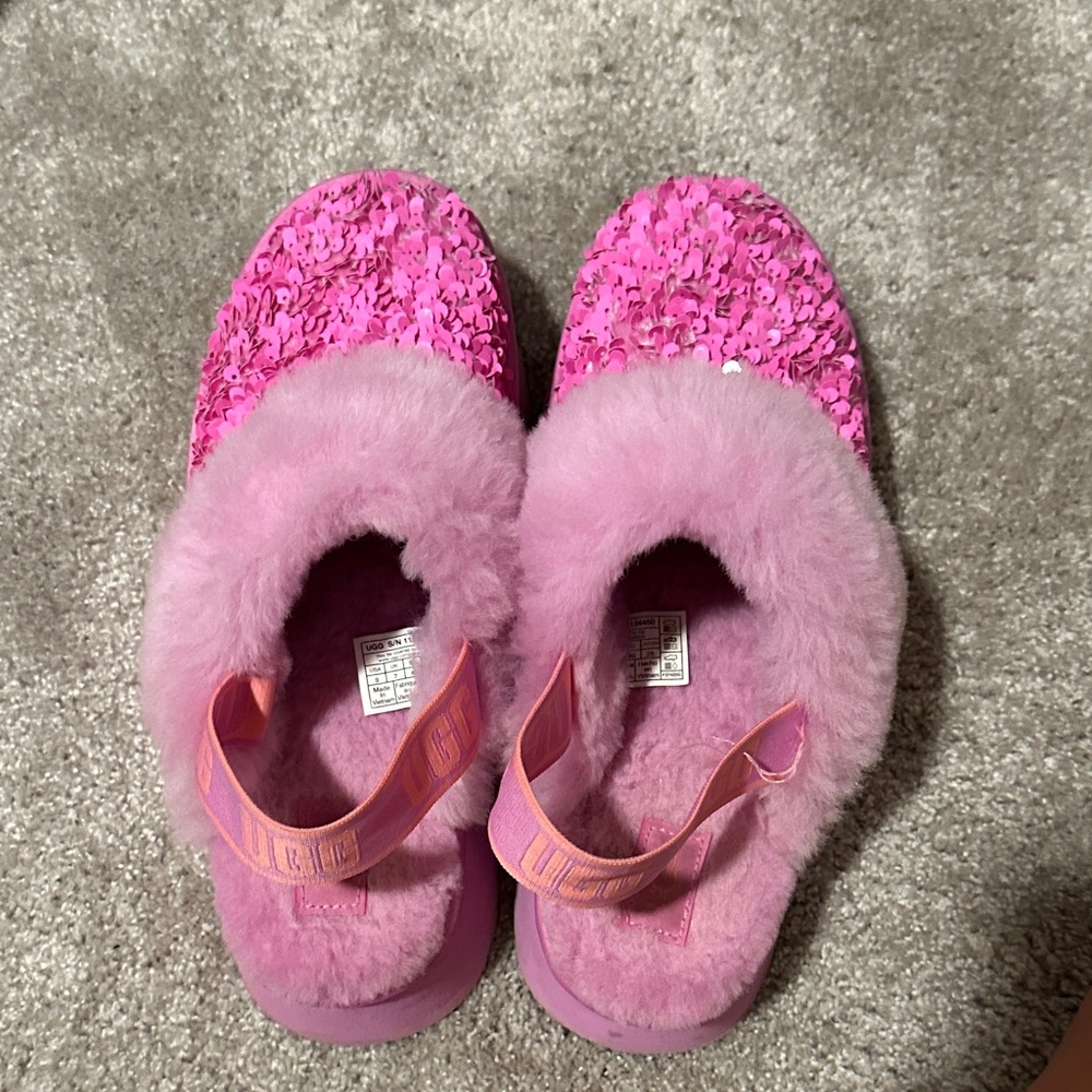 UGG Kids Pink Sequin Fuzzy Slippers